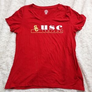 USC Trojans Red Gold V-neck T-Shirt Academia Sporty Fan School University